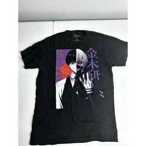 Tokyo Ghoul KEN KANEKI SPLIT FACE Anime T-Shirt Black Short Sleeve Sz S Cotton